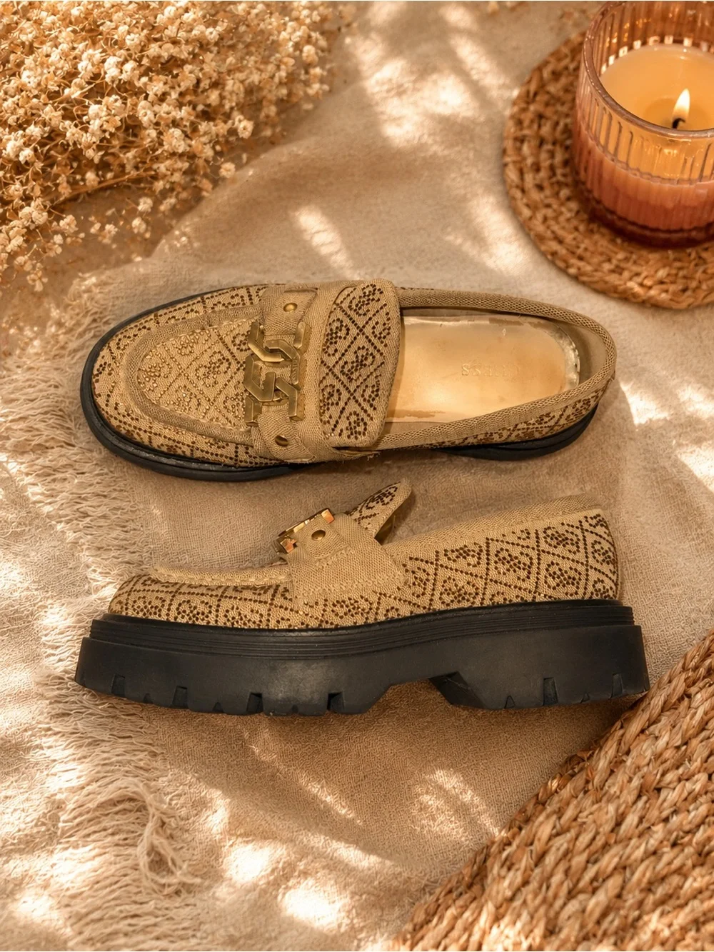 GUESS Women’s Tan Platform Lug Sole Loafers